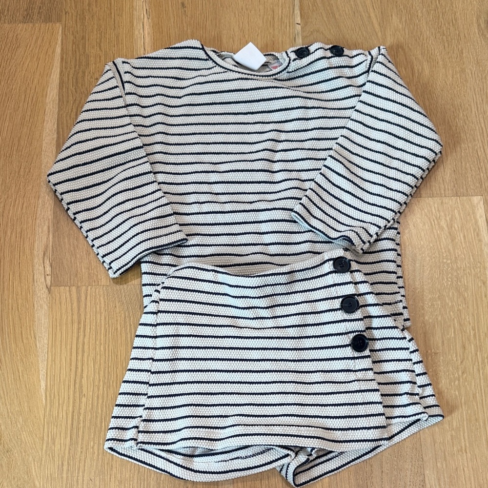 Zara Striped Button-Detail Top and Skort Set